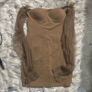 Parisian Works Tan Ruffled Bustier Mini Dress